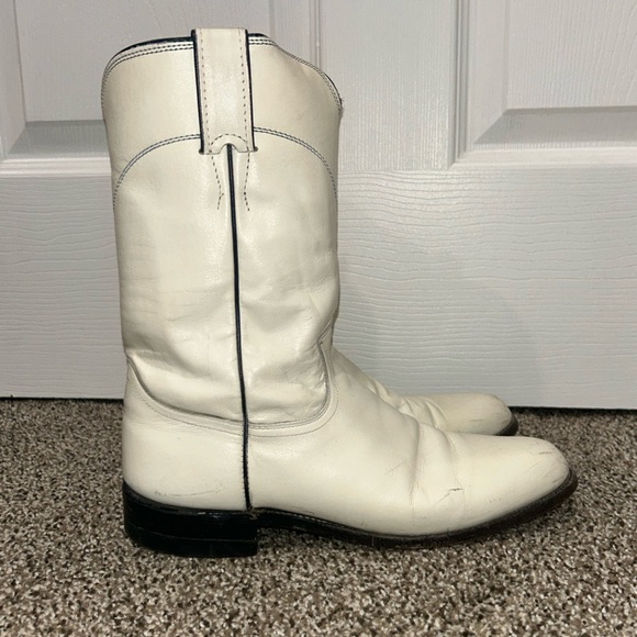 WOMENS JUSTIN WESTERN ROPER LEATHER WHITE BOOTS SIZE 8 B - Picture 3 of 7